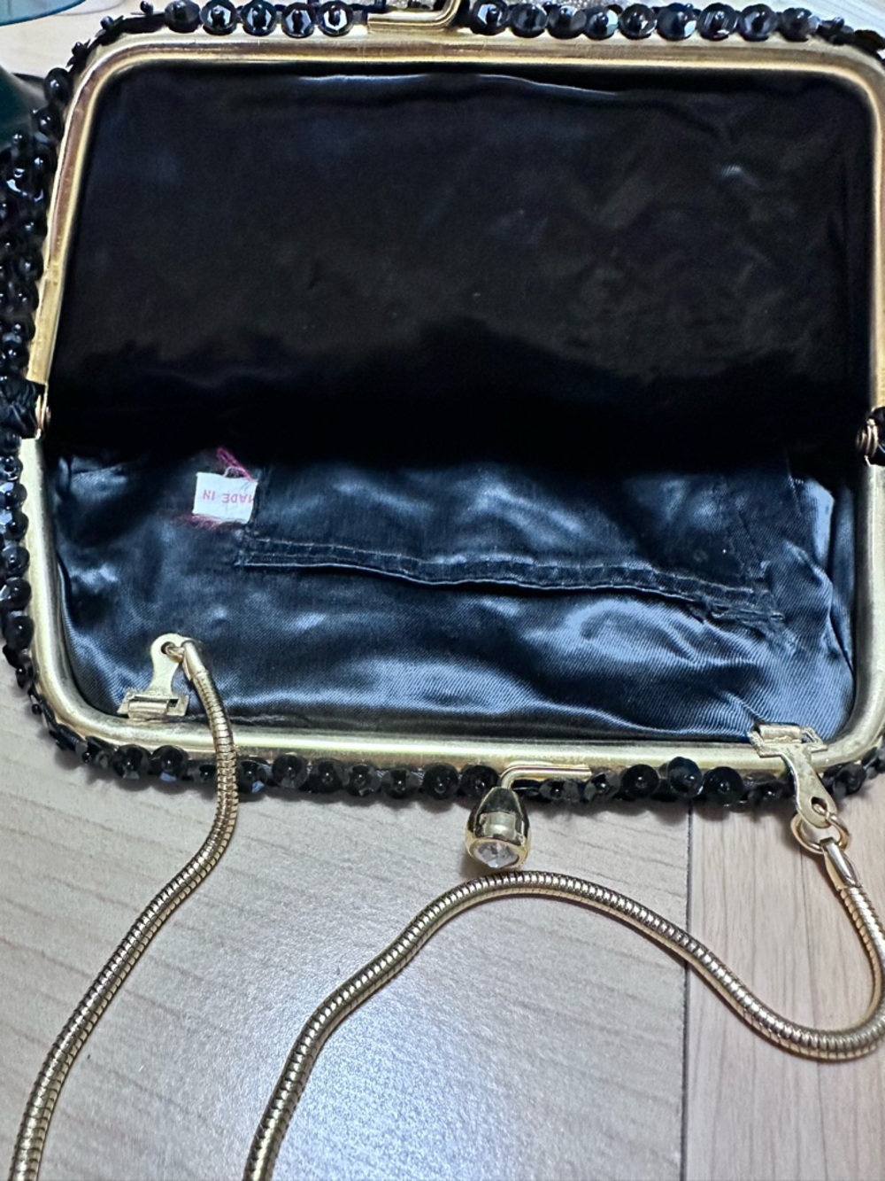 Black Beaded Evening Clutch - Elegant Sequin Handbag - Picture 5 of 6